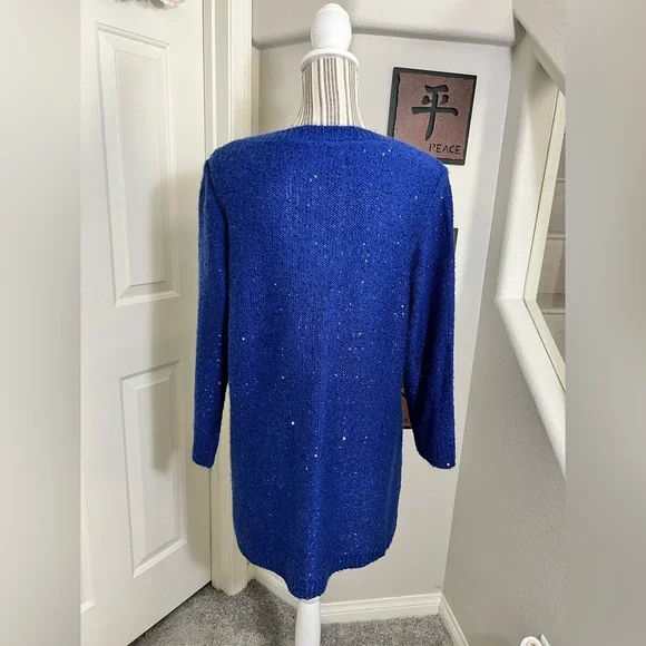ANN KLEIN NWT $89 blue glitter knitted scoopneck hi-low sweater/dress XL - Picture 4 of 10